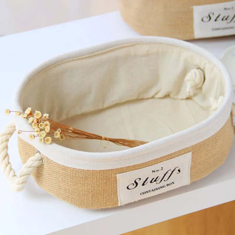 

Nordic Style Jute Storage Basket Oval Desktop Stickers Stuffs Cotton Eva Thick Decorative sundries flower Storage Basket 1piece