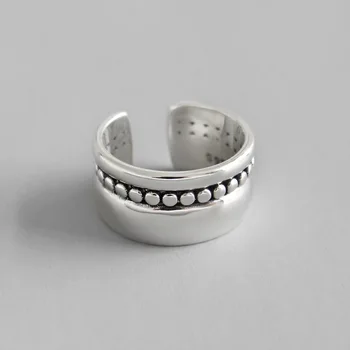 

Punk Authentic 925 Sterling silver Retro Glossy Surface with Beads Pattern Long Wider Band Ring XLJ517
