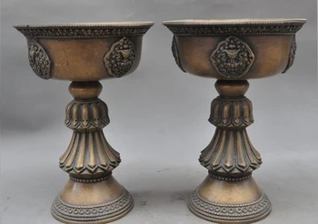 

8"Old Chinese bronze Lucky 8 treasures Candlesticks Candle Holder Incense burner