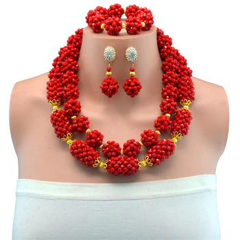 

Amazing Red African Beads Jewelry Set Nigerian Beads Necklace Dubai Jewelry Sets 2017 New Free Shipping