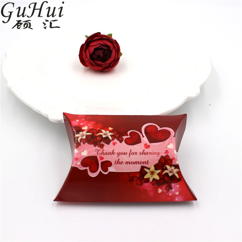 50Pcs Cute Small Pillow heart Shape Candy Box Wedding Favor Party Guest Gift Decoration Valentine Red Hearts Fower | Дом и сад