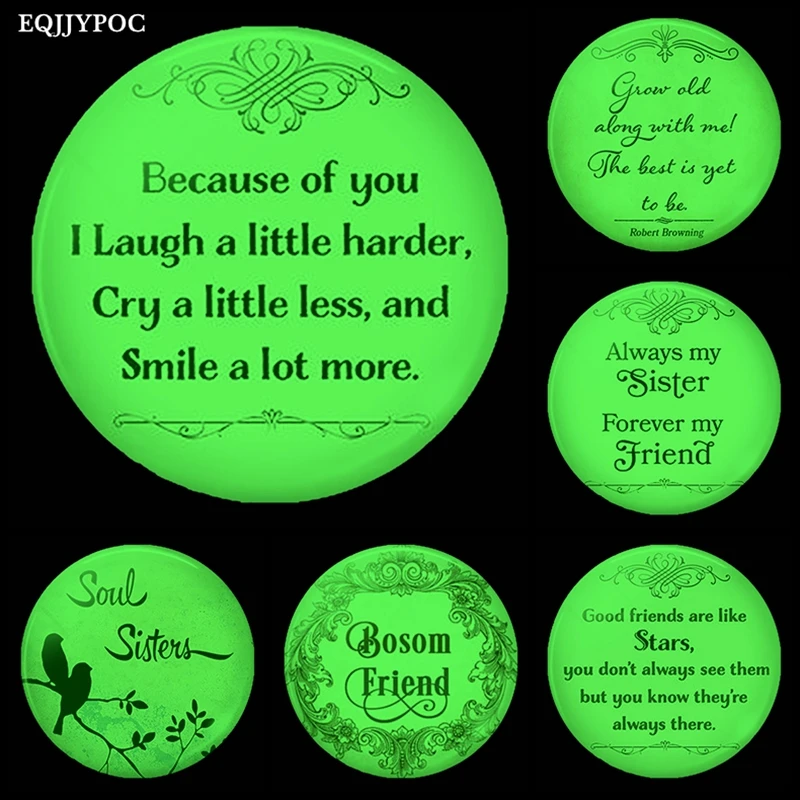 

Friendship Quote Letters Fridge Magnets Luminous Glass Gemstone 30mm Round Sticker Magnetic Refrigerator Decoration Friends Gift