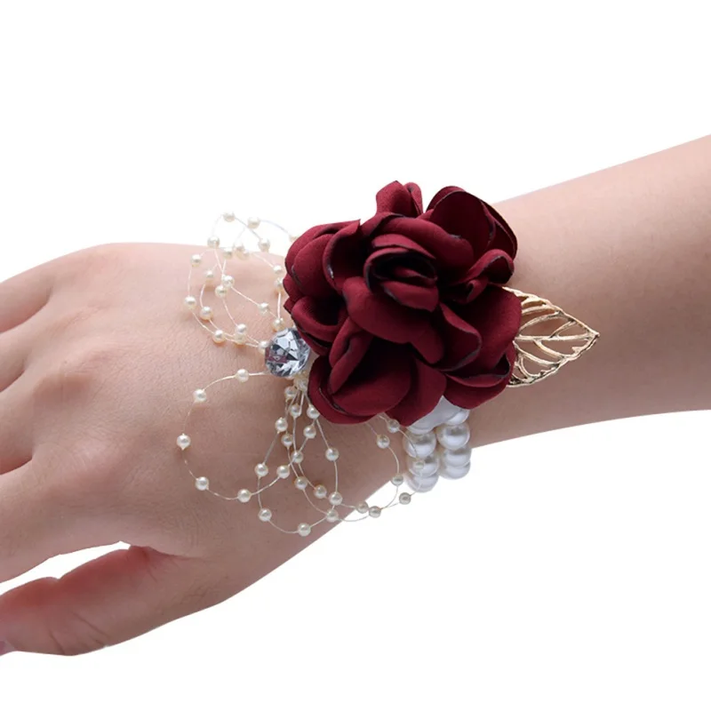 

Wedding Bridal Wrist Corsage with Pearl Accessories Bridesmaid Girls Bracelet Man Boutonniere Groom Party Brooch Decoration