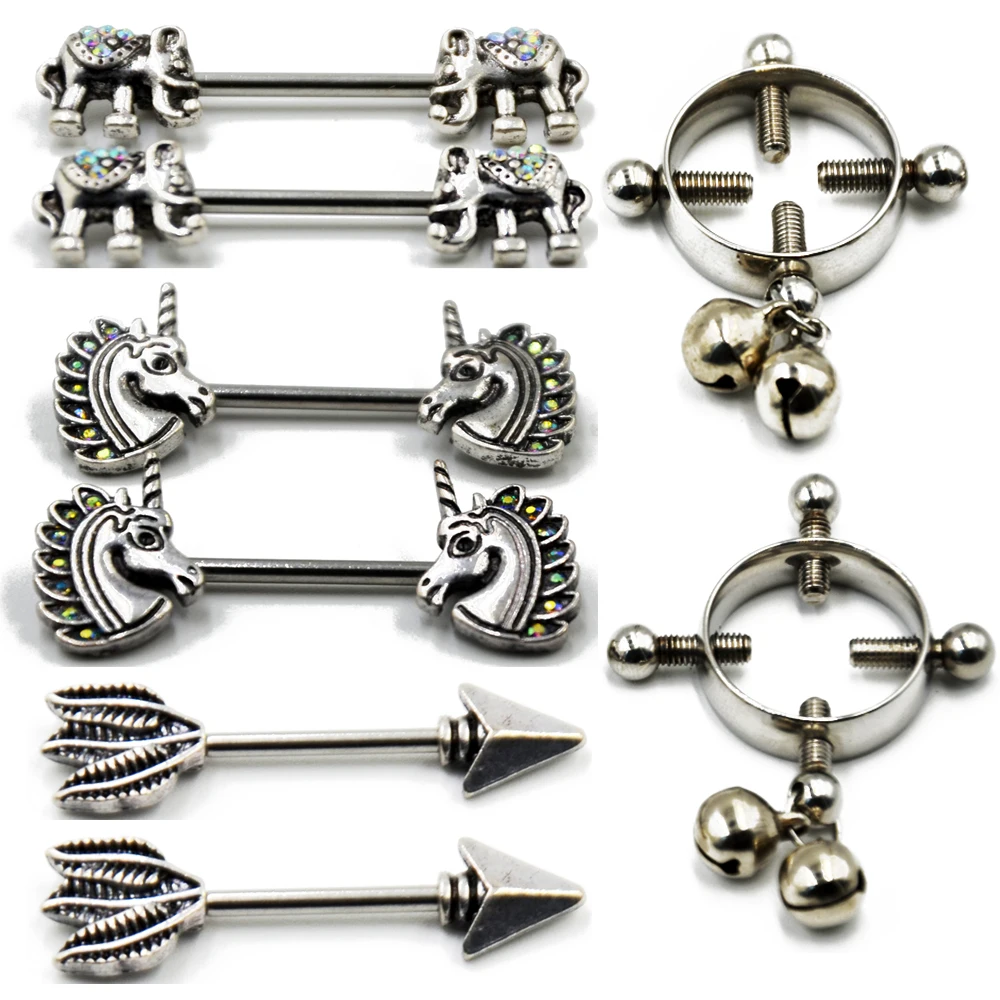 

PAIR Vintage Arrow Feather Nipple Barbell Ring Fake Piercing Faux Nipple Shield Elephant Odobenus Rosnarus Nipple Piercing Bar