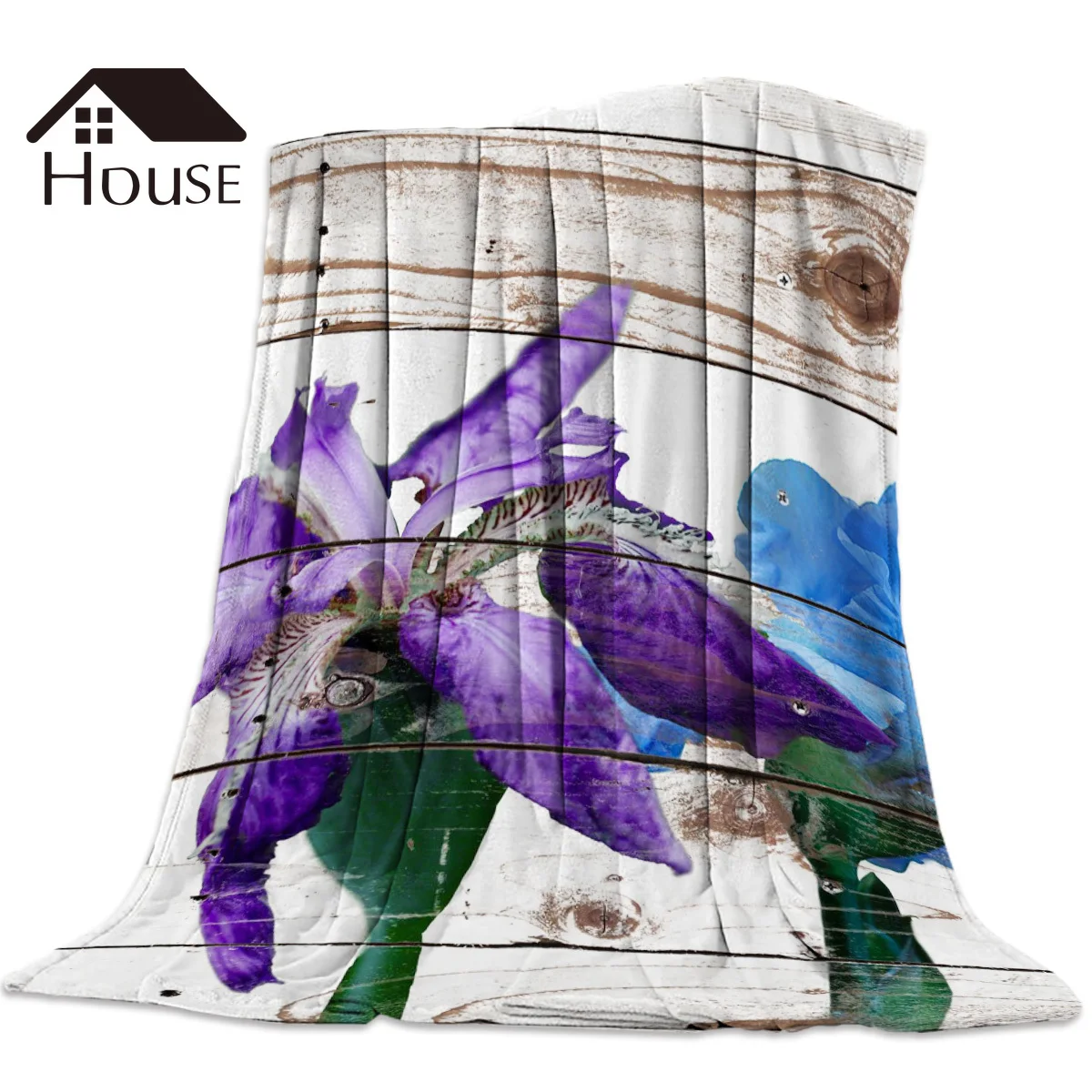 

BIGHOUSES Throw Blanket Iris Flower On Vintage Wood Texture Background Warm Microfiber Blanket