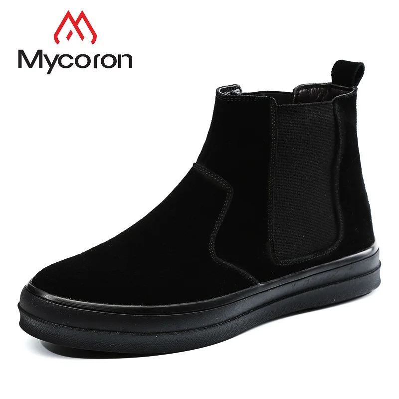 

MYCOLEN New Arrival High Quality Comfortable Fashion Genuine Leather Martin Boots Pointed Toe Slip-On Ankle Boots Men Shoes