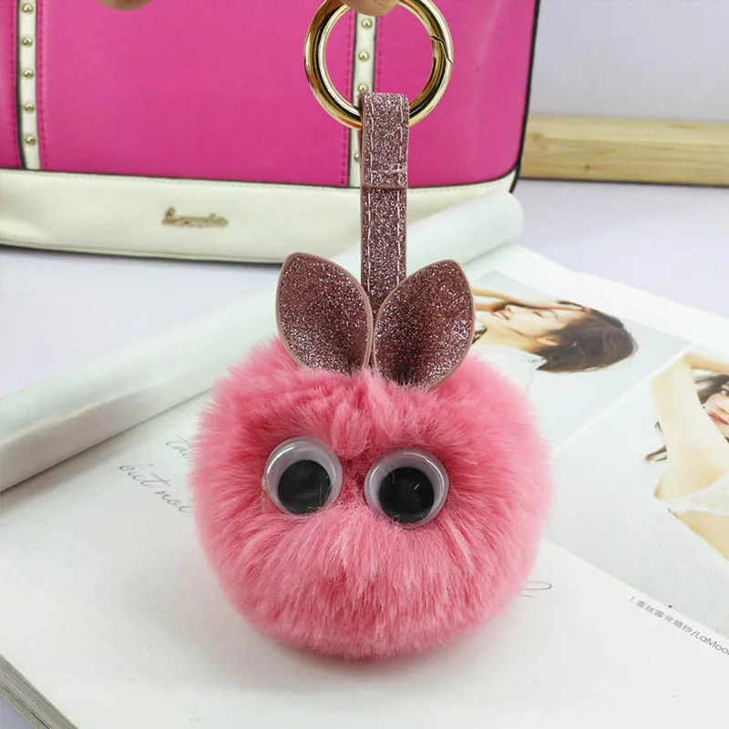 

Lovely Pokemon Animal Key Chain PomPom Handmade Fluffy Ball Bags Pendant Key Ring Decor Fashion Jewelry Ornament Keychain Gifts