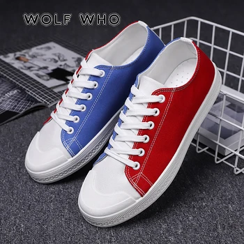 

WOLF WHO 2019 New Men Color stitching Sneakers Male Fashion Breathable Espadrilles Man Lace Up Casual Shoes buty meskie X-088