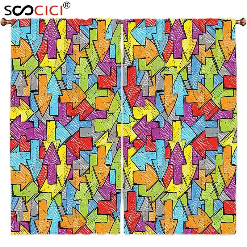 Window Curtains Treatments 2 Panels Arrow Decor Collection Arrows in a Colorful Complex Structured Set of Signs Grunge | Дом и сад