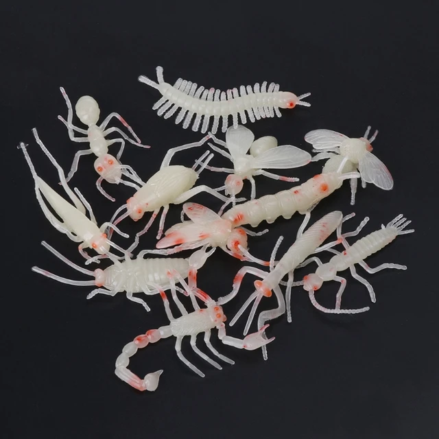 HBB Novelty 12Pcs Soft Spider Insect Night Glow in the Dark Worms Halloween Toy Joke Gag Kids Luminous Toys 5