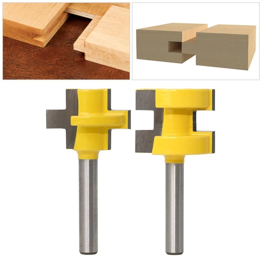 

2pcs 1/4" Milling Cutter Kit Shank Tongue & Groove Router Bit Set 3 Teeth T-shape Wood Accessories Woodworking Tools