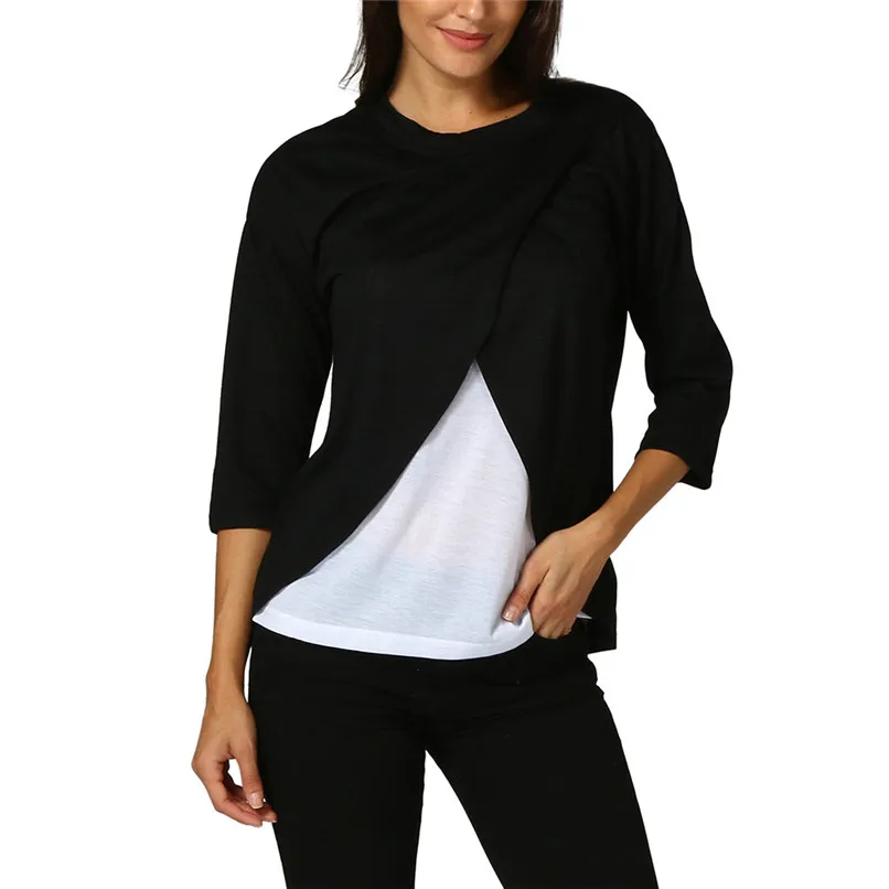 Maternity Clothes Breastfeeding Clothes Women Maternity Nursing Wrap Top Three Quart Sleeves Double Layer Blouse T-Shirt JY06#F Maternity Clothes Breastfeeding Clothes Women Maternity Nursing Wrap Top Three Quart Sleeves Double Layer Blouse T-Shirt JY06#F