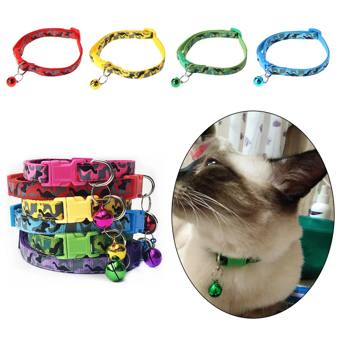 

Colorful Cute Dog Pet Collar Safety Buckle Bell Strap 5 Colors Adjustable Strap