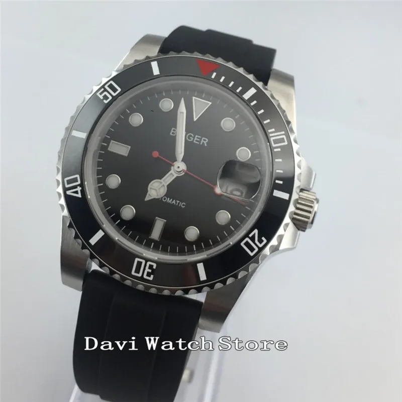 

40mm Bliger Black Dial cermaic Bezel Leather Strap Automatic Mens Watch W2887
