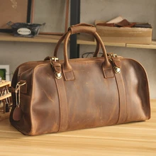 Роскошные мужские дорожные сумки из натуральной кожи Crazy Horse ручной работы с застежкой, Ретро стиль, отличное качество, большие дорожные сумки из натуральной кожи