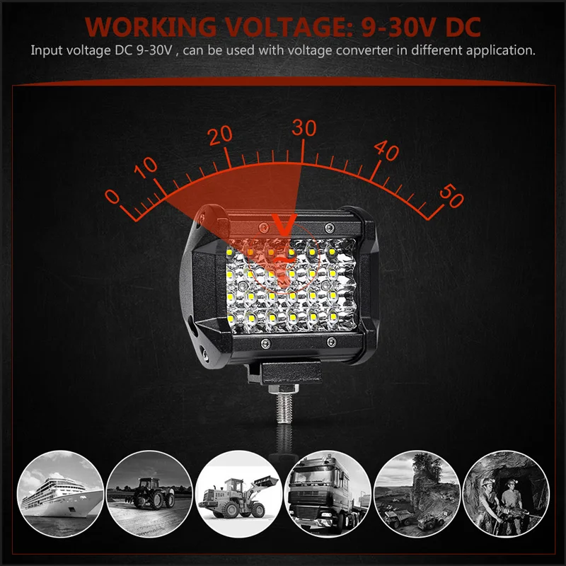 Светодиодный светильник 12 24 В для внедорожников, 4 дюйма, четырехрядный светильник, 72 Вт, точечный, 4WD, ATV UTV, для вождения мотоцикла, Рабочая лампа, дополнительный головной светильник, автомобильная лампа