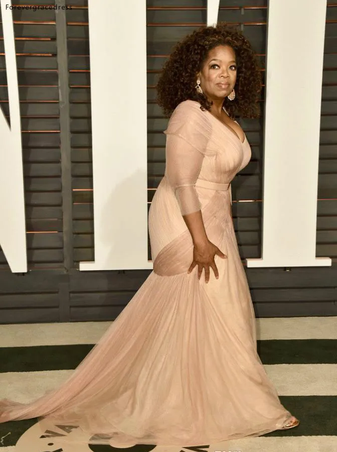 Oprah Winfrey Oscar Celebrity Dresses plus size v neck sheath chiffon with long sleeves mother of bride groom dresses BO9521  144 (10)