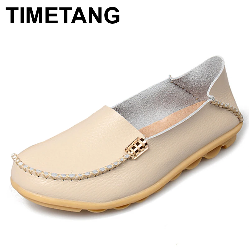 

TIMETANG Fashion women casual shoes spring women Flats solid color loafers mother leather shoes Slip on female flats ladies
