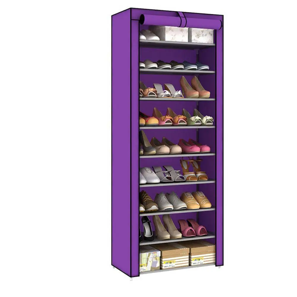 HobbyLane 10 слоев 9 решетчатая полка для обуви Пылезащитная полка для обуви Простая подставка для обуви Нетканая тканевая стойка для обуви Прямая поставка - Цвет: purple