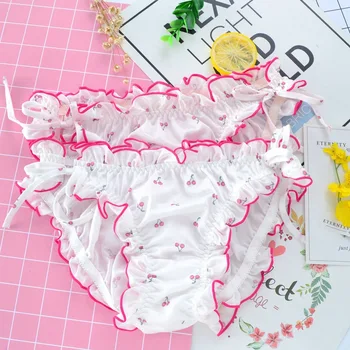 

Japanese girl cherry spring low waist sexy lace knitting printing bread triangular ladies underwear majtki damskie bragas mujer