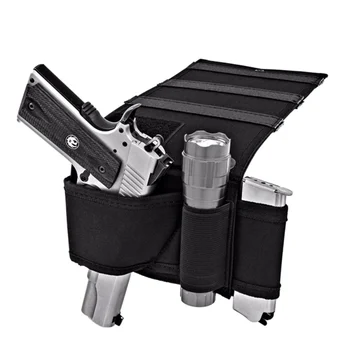 

Gun Holster Holder with Flashlight Loop Tactical Adjustable Bedside Couch Under Mattress Bed Seat Car Pistol