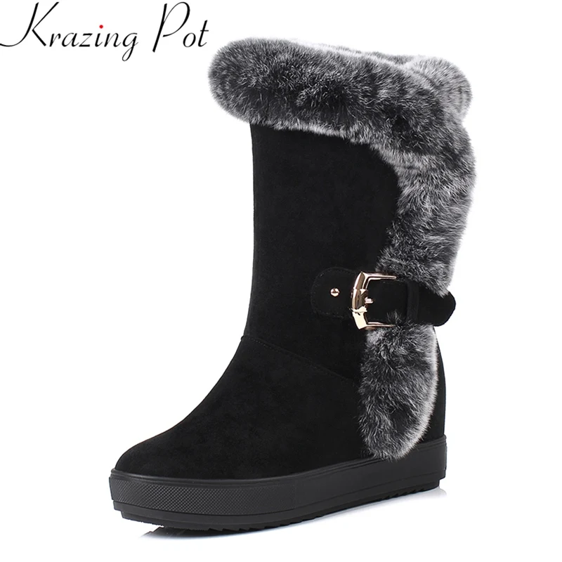 

2019 superstar flock round toe increasing buckle strap fur snow boots platform winter shoes keep warm women mid-calf boots L76