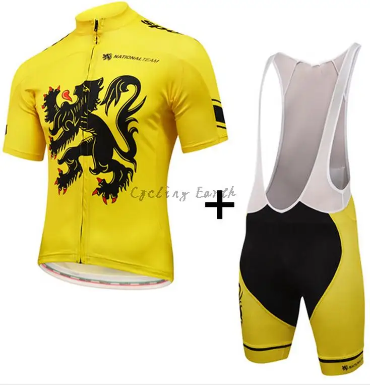 

Lion of Flanders National team 2016 short sleeve cycling jersey bib shorts set clothes MTB bike ropa ciclismo maillot gel pad