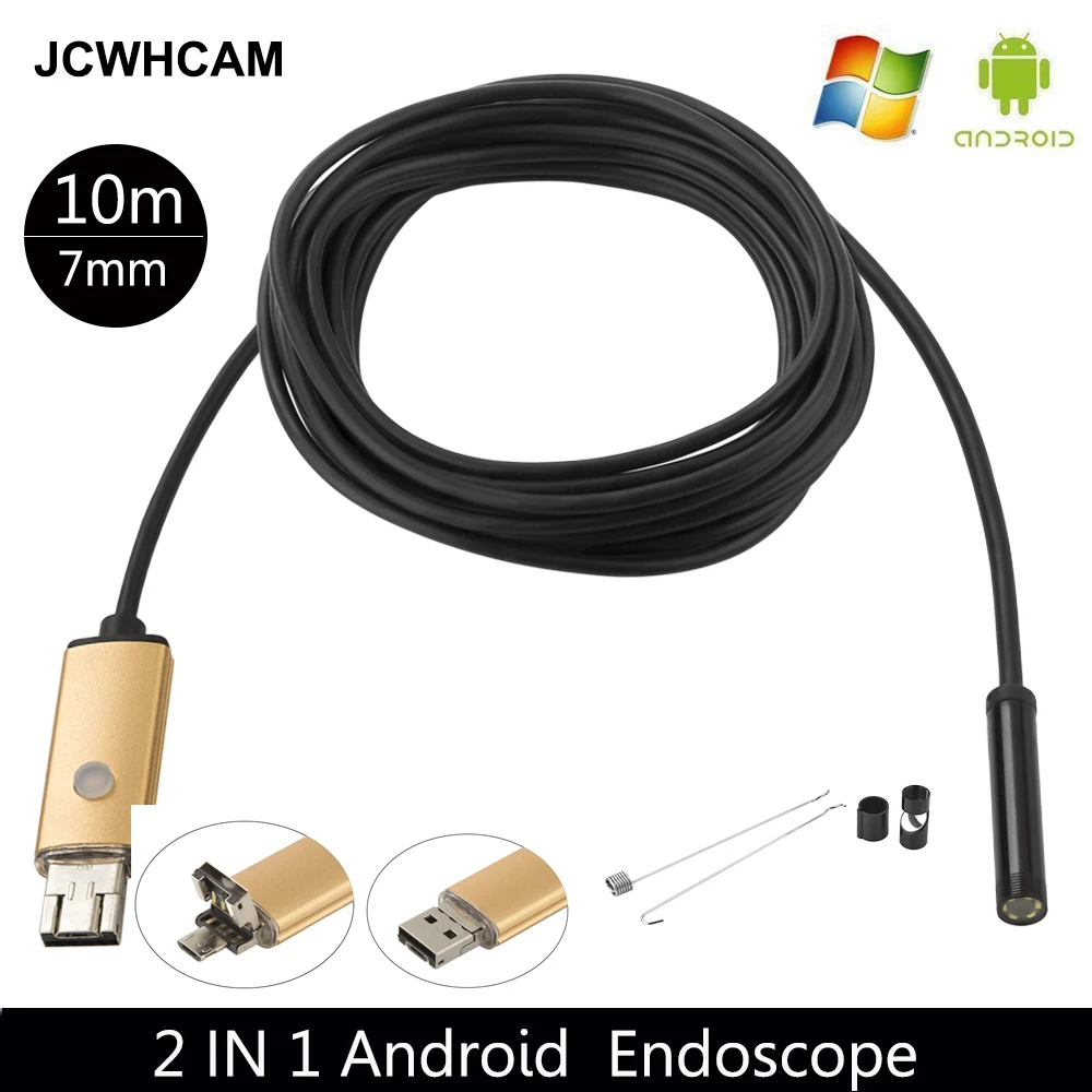 JCWHCAM 7 мм USB эндоскоп Cmos 10 м длинный кабель Водонепроницаемый Бороскоп эндоскоп осмотр автомобиля визуальная камера медная труба видео