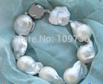 

001344 8" 20mm WHITE BAROQUE KESHI REBORN PEARL BRACELET