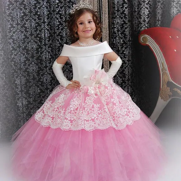 Cheap Vestido Daminha Kids Beauty Pageant Dresses Glitz Pageant Little Girl Dresses Pink Lace Cheap Flower Girl Dress Kids Prom Dress