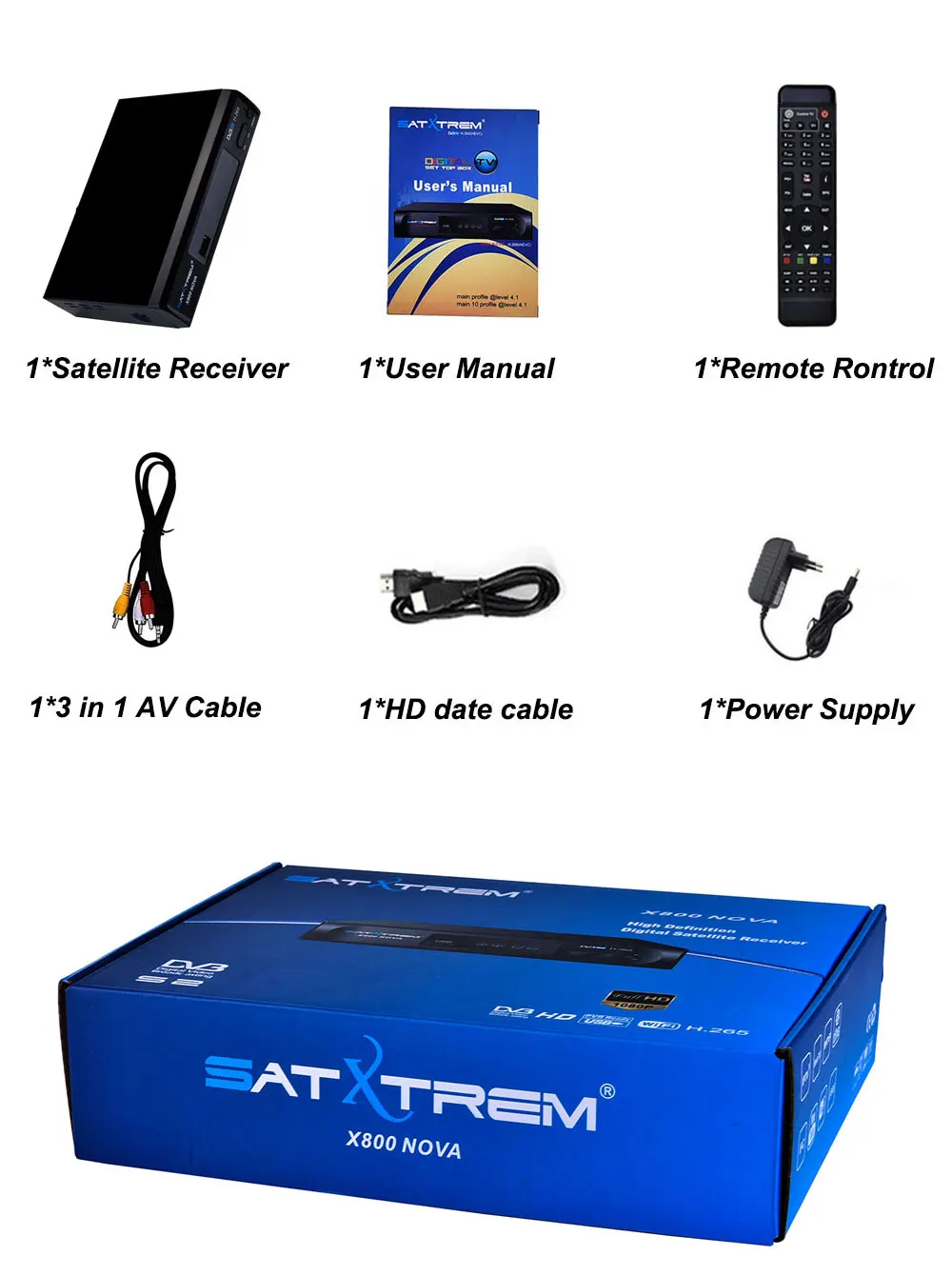 Satxtrem X800 NOVA Receptor DVB-S2 H.265 спутниковый ТВ-ресивер бесплатно 1 год Европа 8 линий Clines+ USB wifi Поддержка IP tv/Youtube
