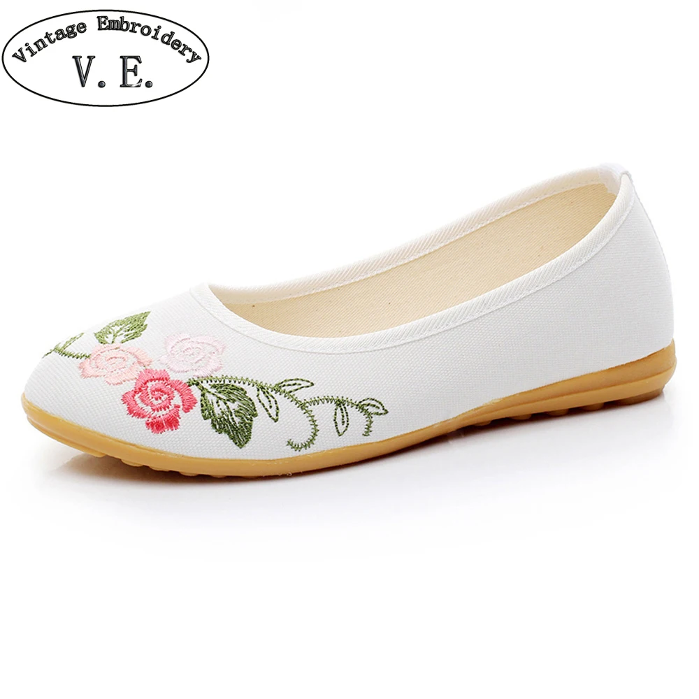 

White Ballerina Shoes Slip On Cotton Fabric Linen Embroidery Shoes Woman Sapato Feminino Chinese Old Peking Canvas Flats Casual