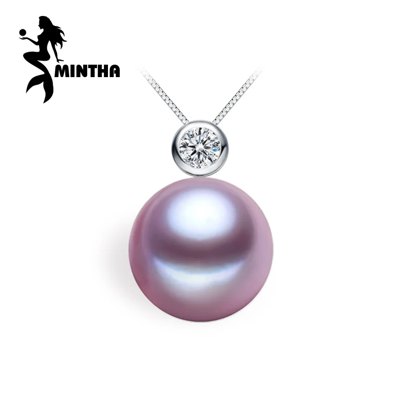 

MINTHA 7-10MM Natural round pearl Jewelry geometric chain Necklaces & Pendants with 925 sterling silver,pearl jewelry for women