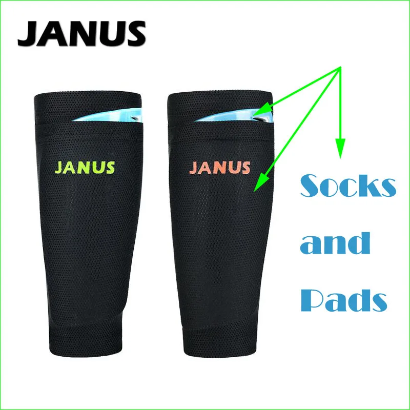 

JANUS Football Soccer Shin Guards Socks Black With Shin Pads Goalkeeper Training Shin Protector
