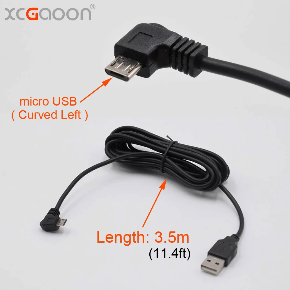 XCGaoon автомобильное зарядное устройство micro USB кабель для автомобиля dvr камера видео рекордер/gps/PAD/Mobile, длина кабеля 3,5 м(11.48ft - Название цвета: Curved Left