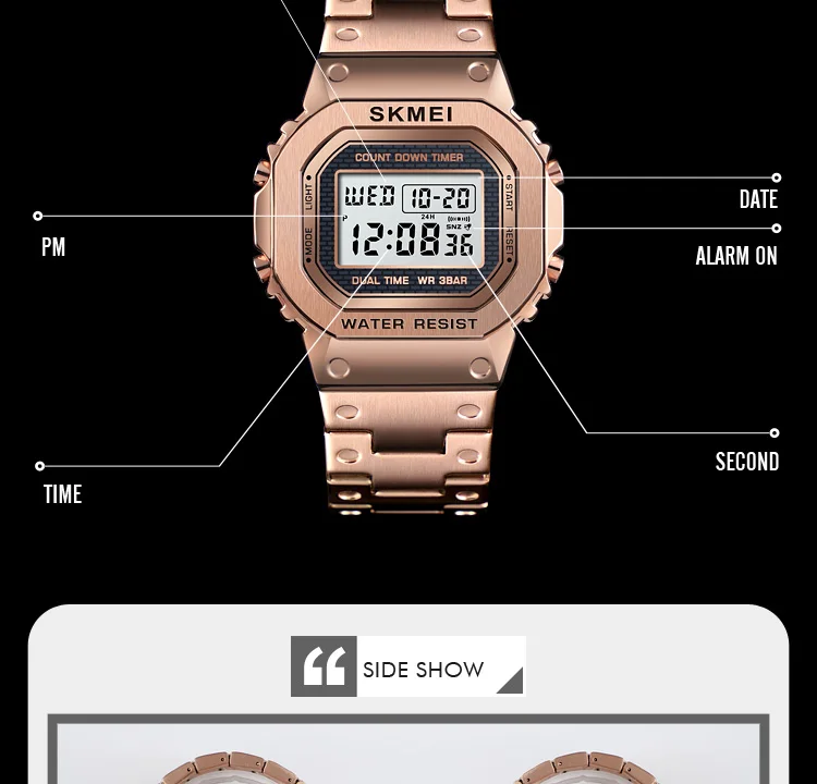 SKMEI спортивные часы для мужчин хронограф цифровой счетчик часы модные бизнес водонепроница Нержавеющая сталь Мужской