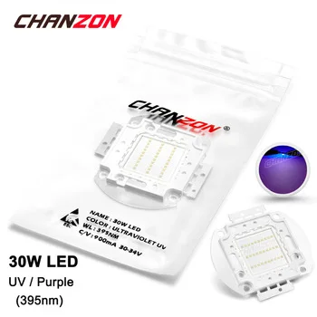 30W LED Light Bulb Lamp UV Ultraviolet 395nm 30-34V 900mA High Power 30 W Watt Purple Ultra Violet 395 nm Chip 30Watt DIY COB