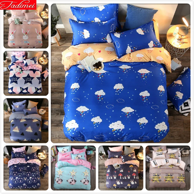 

Blue Yellow Kids Bed Linen 1.5m 1.8m 2m Bedsheet Duvet Cover Pillow case 3/4 pcs Bedding Sets King Queen Twin Double Single Size