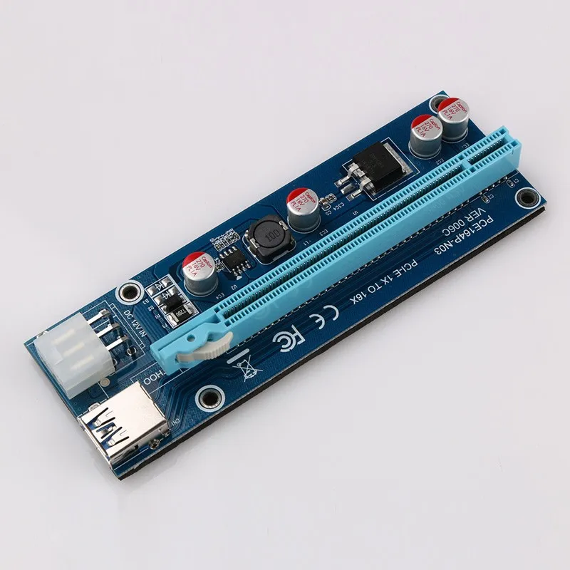 VER006C PCI-E 1x to 16x Mining Machine Enhanced Extender Riser Card Adapter with 60cm(2 feet) USB 3.0 & SATA Power Cable
