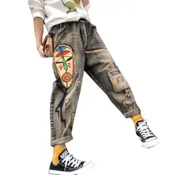 2018 весна осень литературные Ретро Джинсы женские мультфильм вышивка джинсовые брюки женские Harajuku винтажные джинсовые шаровары p152