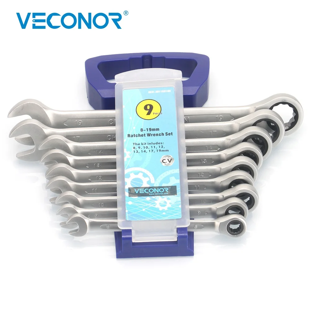 

VECONOR 9 pieces combination ratchet wrench set ratcheting key wrench spanner 72 teeth 8, 9, 10, 11, 12, 13, 14, 17, 19mm