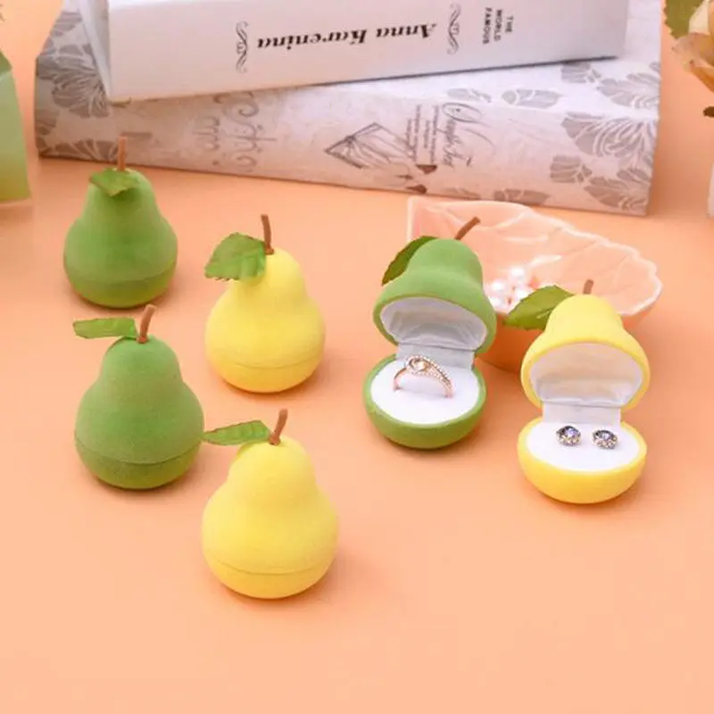 

Hot Fruit Design Jewelry Gift Boxes Bag Portable Necklace Bracelet Earrings Ring Set Box Cartoon Fruit Ring Box Pear Ring Box