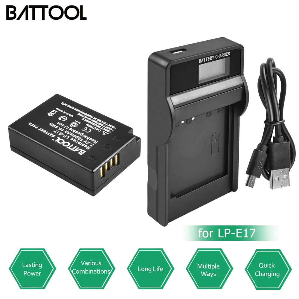 

BATTOOL LP-E17 LPE17 LP E17 Rechargeable Battery + LCD Charger for Canon EOS M3 M5 750D 760D T6i T6s 800D 8000D Kiss X8i