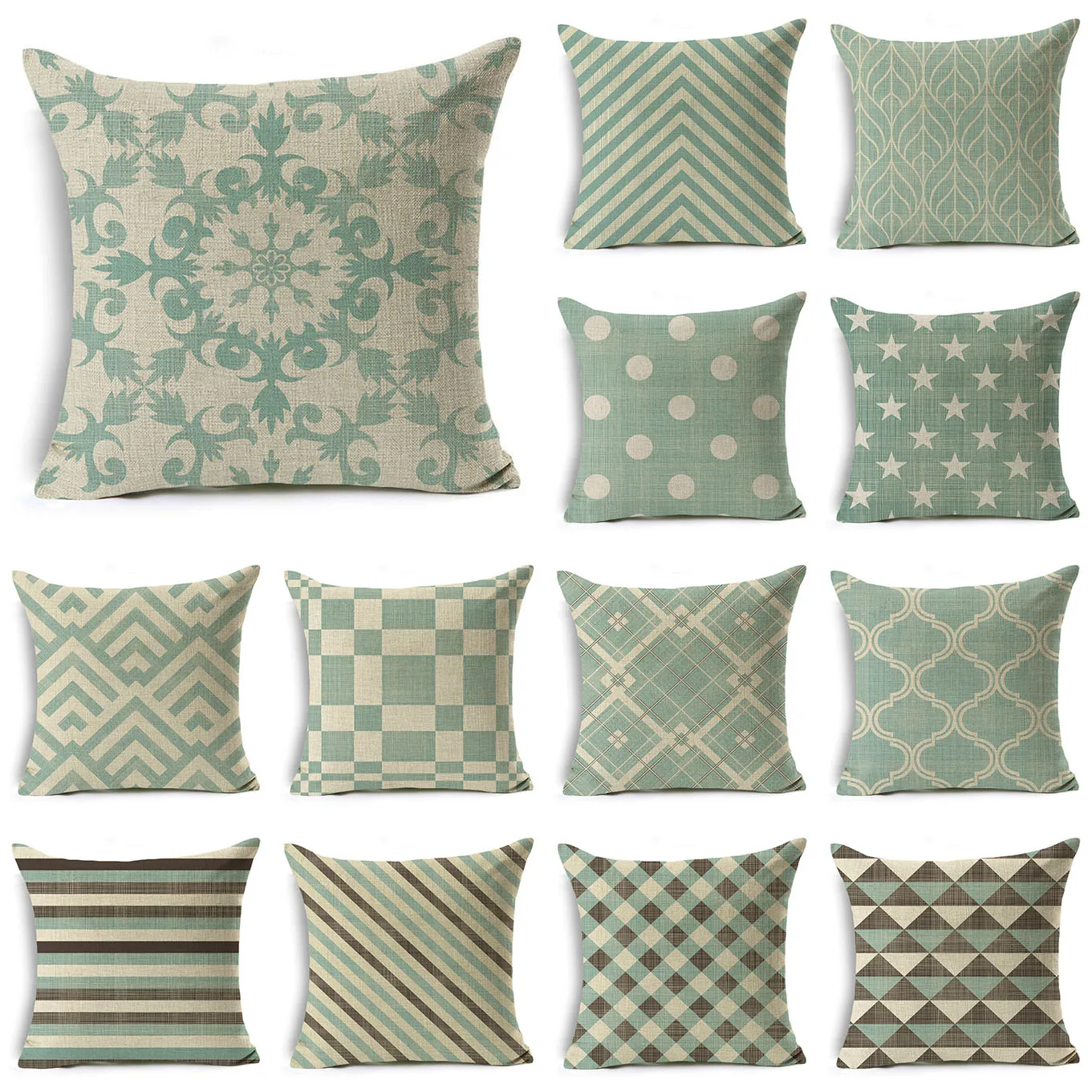 

WZH Light Green Style Linen Cushion Cover 45x45cm Linen Decorative Pillow Cover Sofa Bed Pillow Case
