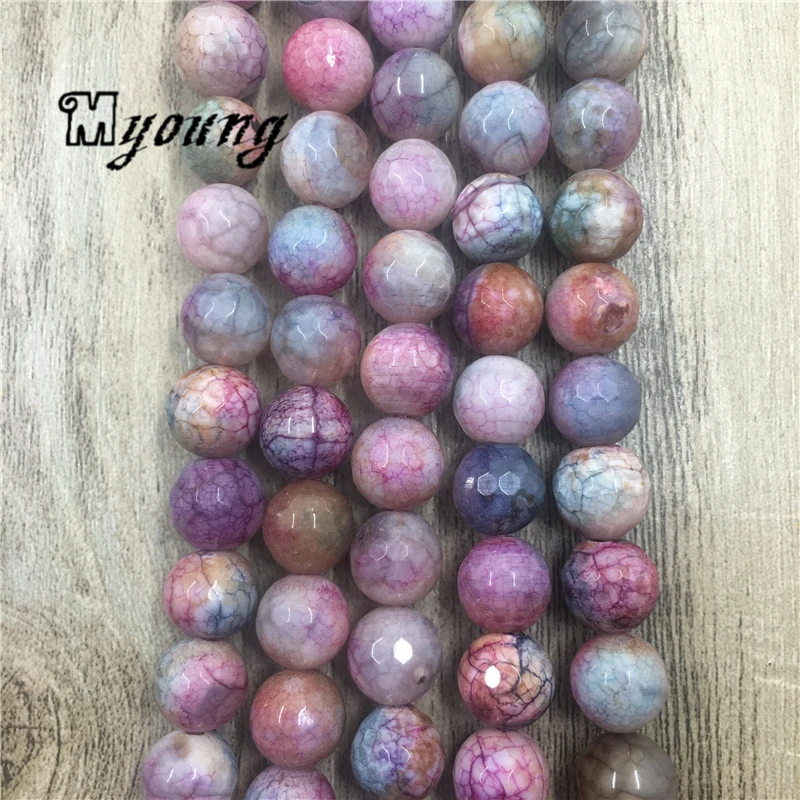 

Faceted Lavender Fire Agates Round Loose beads,Nature Stone Dragon Veins Agat Beads For DIY Jewelry MY1888