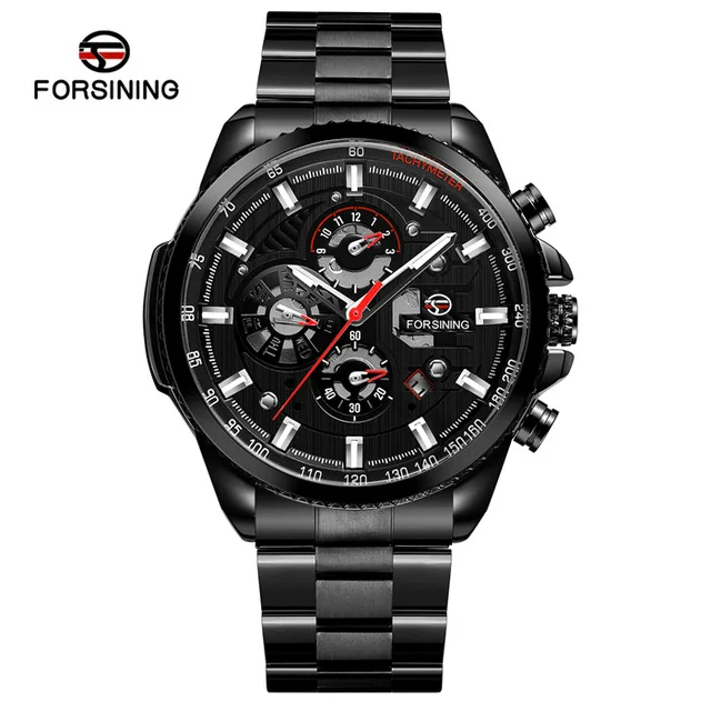 

Forsining Brand Blue Ocean Silver Stainless Steel 3 Dial Calendar Men Automatic Self-wind Mechanical Watch