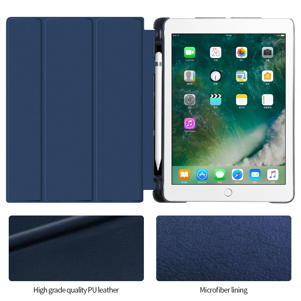 iPad Air 1 Air 2 Universal Case with Pencil Holder - PU Leather Smart Stand Cover for iPad 5 6 - Auto Sleep Wake image 6