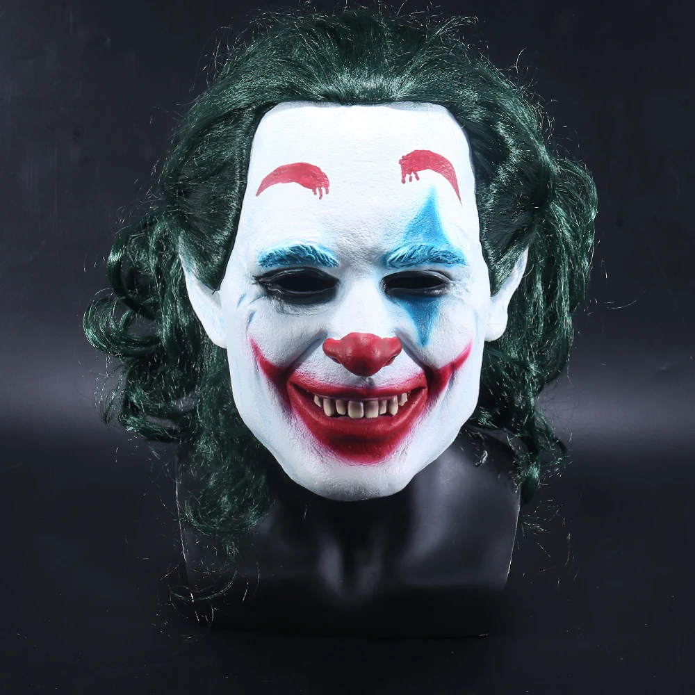Джокер происхождения фильм ужас страшный Клоун Маска с зелеными волосами косплей Хоакин Феникс Артур Флек Хэллоуин Джокер маска