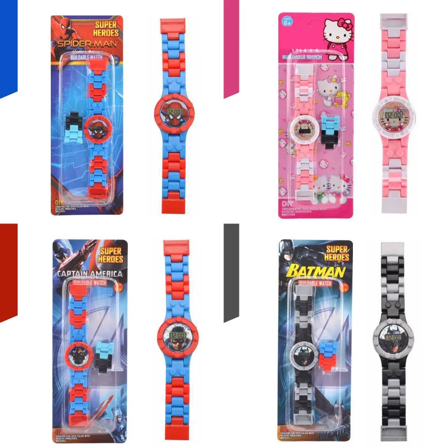 

Princess Spiderman Superman Super Hero Building Block Watch Bricks Compatible Legoed LegoING Toys for Children Kids Watches Gift