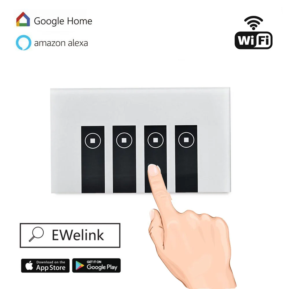 

eWelink APP Wifi Switch for Smart Home US 4 Gang Wall Light Wireless Switch Remote Control Via Works With Alexa Google Home